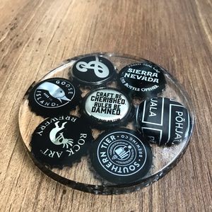 Handmade Resin Coaster with Assorted Beer Bottle Cap Interior